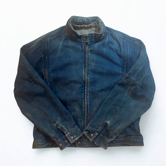 Vintage Saddlery Denim Jacket, 2X, Made in USA, Hooded Moto Style - Picture 1 of 15